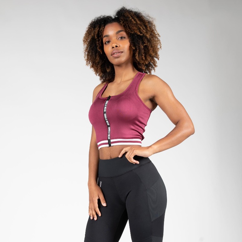 Къс топ с цип Mesa Zip Front Crop Top – Burgundy Red