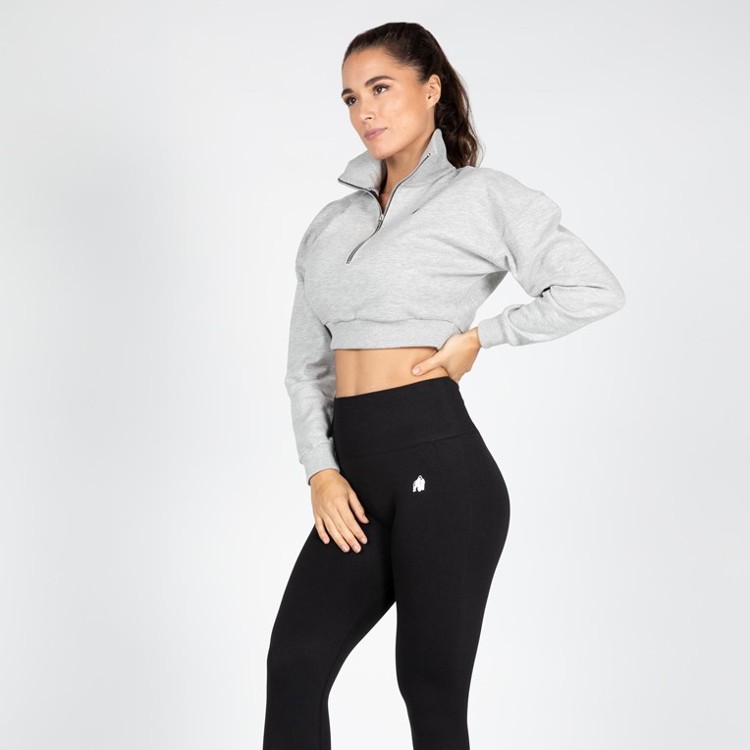 Къс памучен суитшърт Ocala Cropped Half-Zip Sweatshirt – Gray