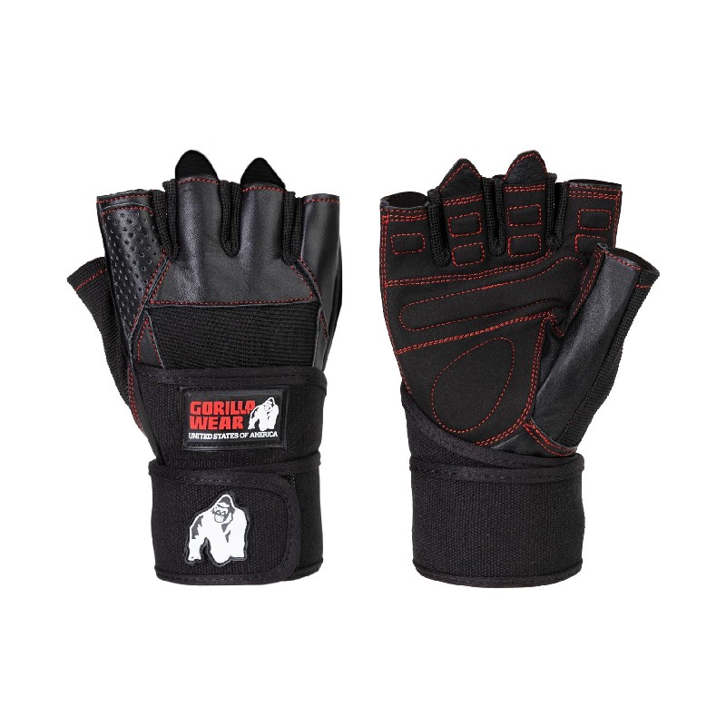 Кожени ръкавици за фитнес Dallas Wrist Wraps Gloves – Black/Red Stitched