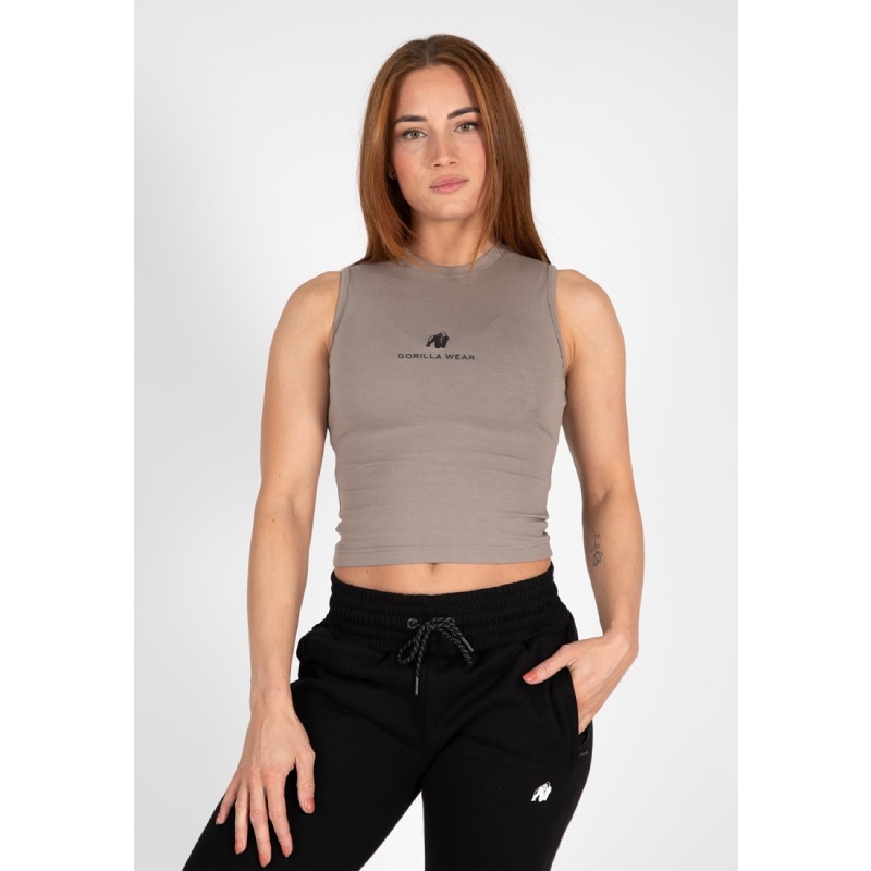Еластичен памучен топ Livonia Crop Top – Beige