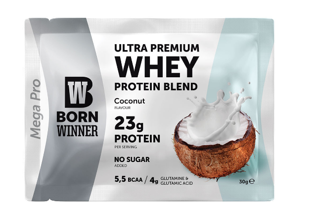 12 x Born Winner Суроватъчен протеин на прах – Кокос 30 гр.
