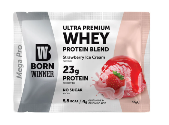 12 x Born Winner Суроватъчен протеин на прах – Ягодов сладолед 30 гр.