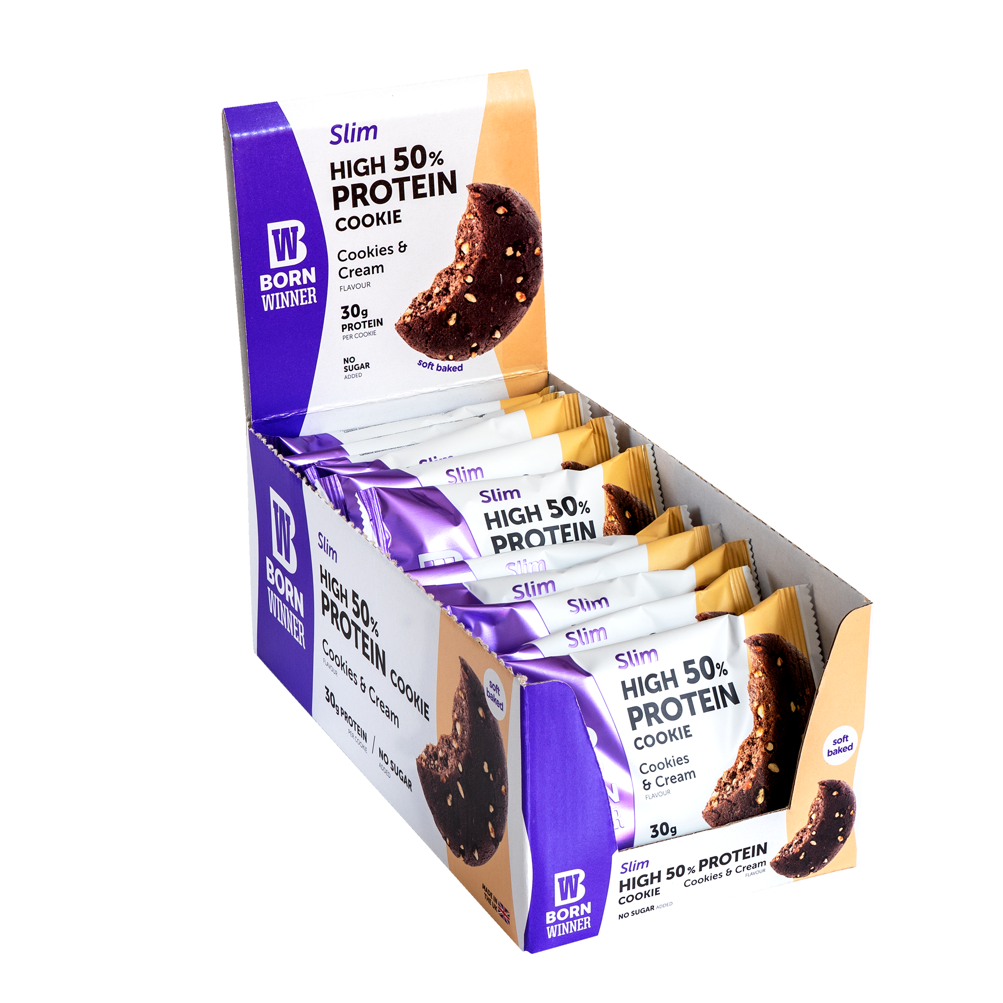 BORN WINNER Slim High 50% Protein Cookie Cookies & Cream 12×60 гр