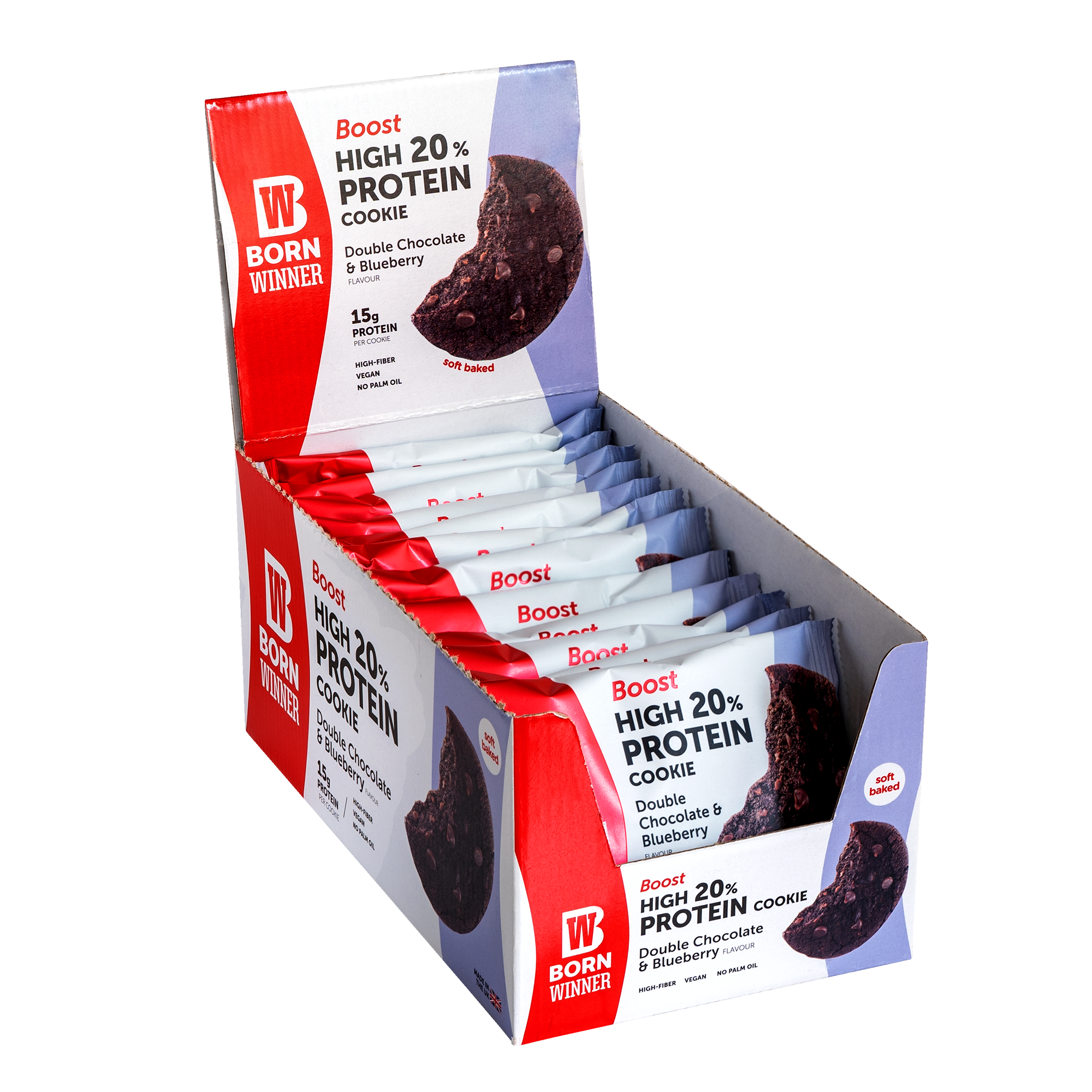 BORN WINNER BOOST High 20% Protein Cookie Double Chocolate & Blueberry 12×75 гр