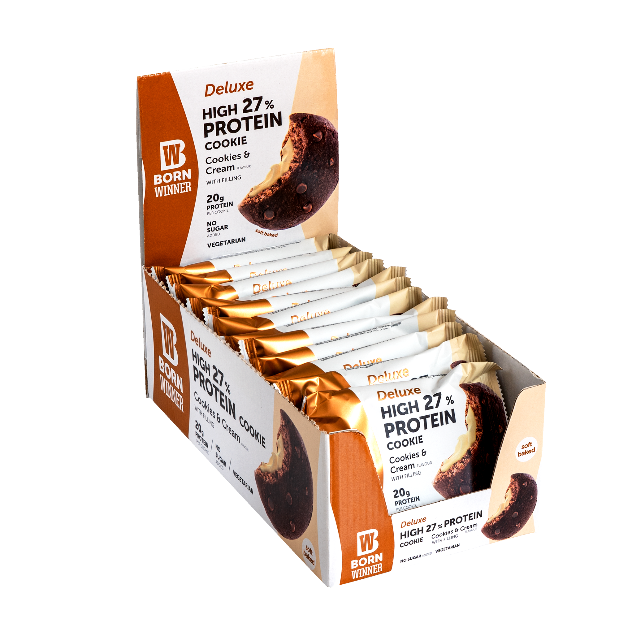 BORN WINNER Deluxe High 27% Protein Cookie Cookies & Cream 12×75 гр